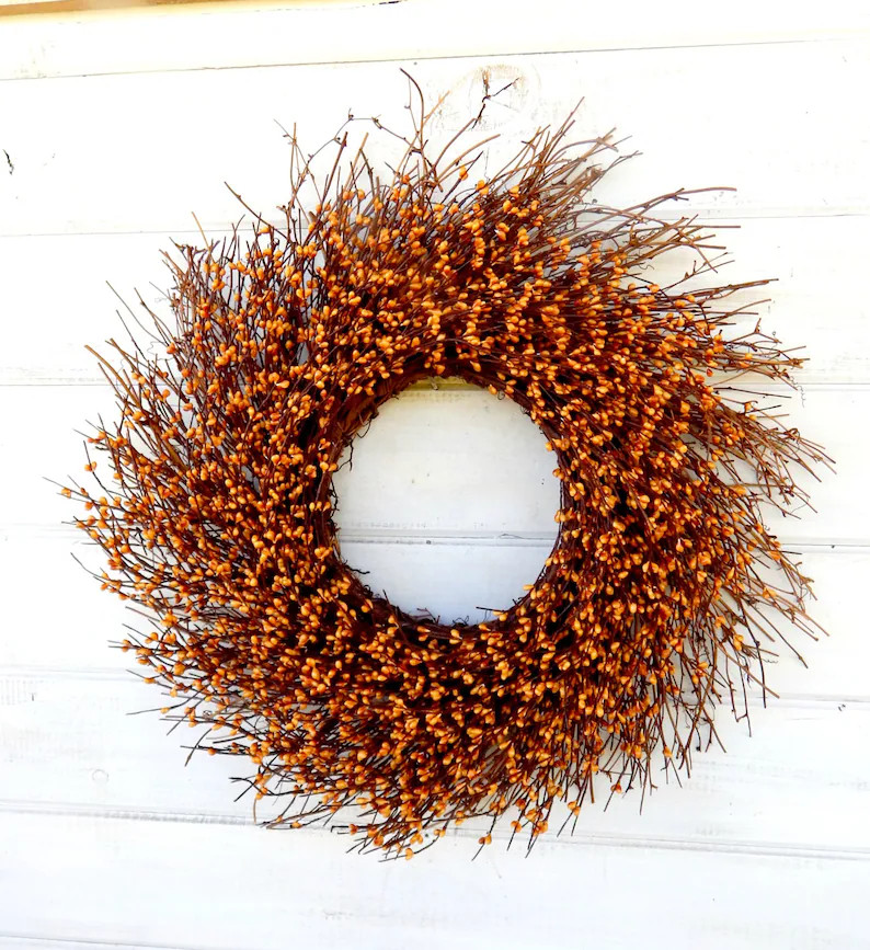 FALL WREATH-Mustard Wreath-Twig Wreath-Rustic Wreath-Fall Farmhouse Wreath-Fall Home Decor-Front ... | Etsy (US)