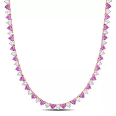 Belk & Co Lab Created Created Pink and Created White Sapphire Necklace in Rose Plated Sterling Silver | Belk
