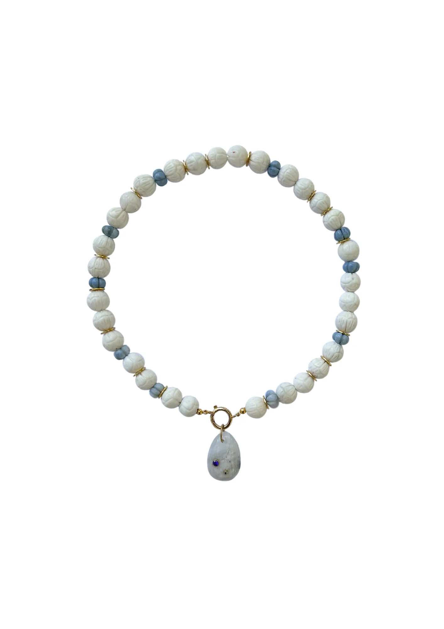 One of a Kind: Ivory & Blue Opal Beads with Moonstone Charm | Nicola Bathie Jewelry