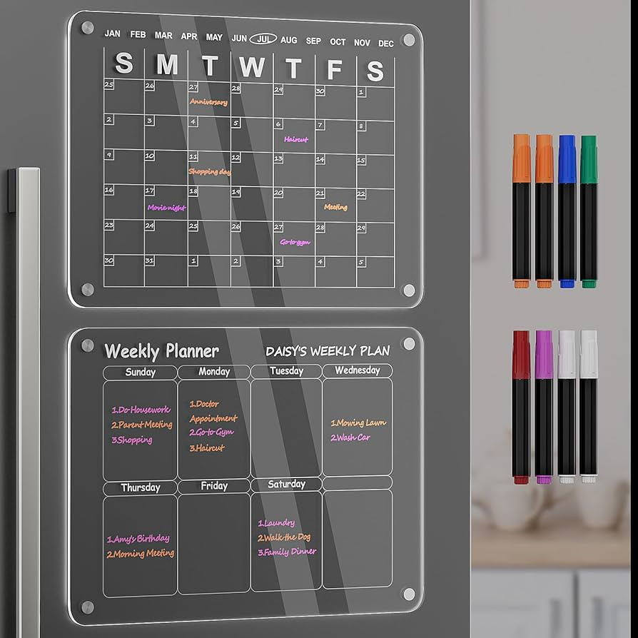 Polegas Magnetic Calendar for Fridge, 16"x12" Acrylic Dry Erase Board, Clear Erasable Refrigerato... | Amazon (US)