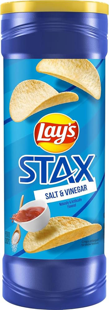 Lay’s Stax Potato Crisps Chips, Salt & Vinegar, Gluten Free, 5.5 Oz Canister Pack | Amazon (US)