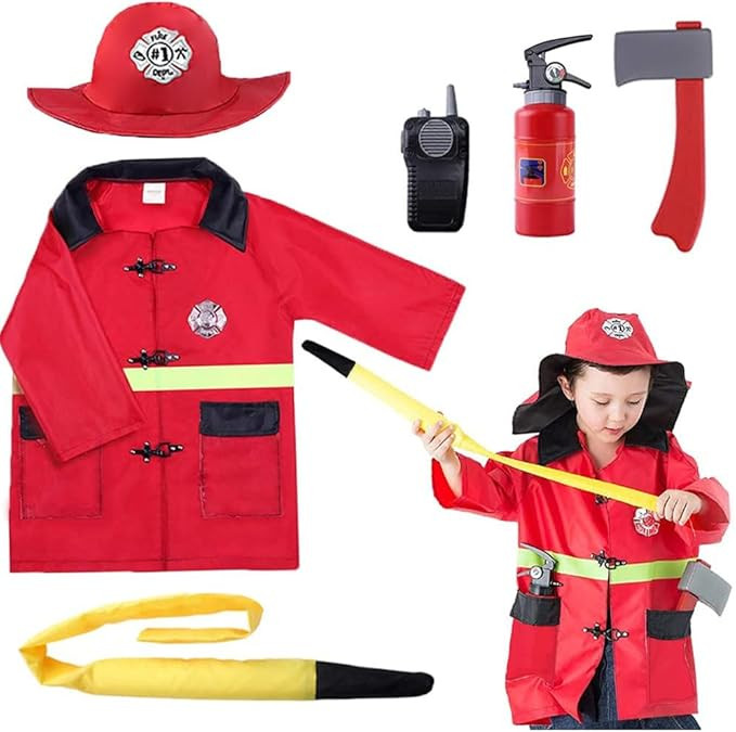 iPlay, iLearn Kids Firefighter Costume, Toddler Fireman Dress up, Fire Pretend Chief Outfit, Hall... | Amazon (US)