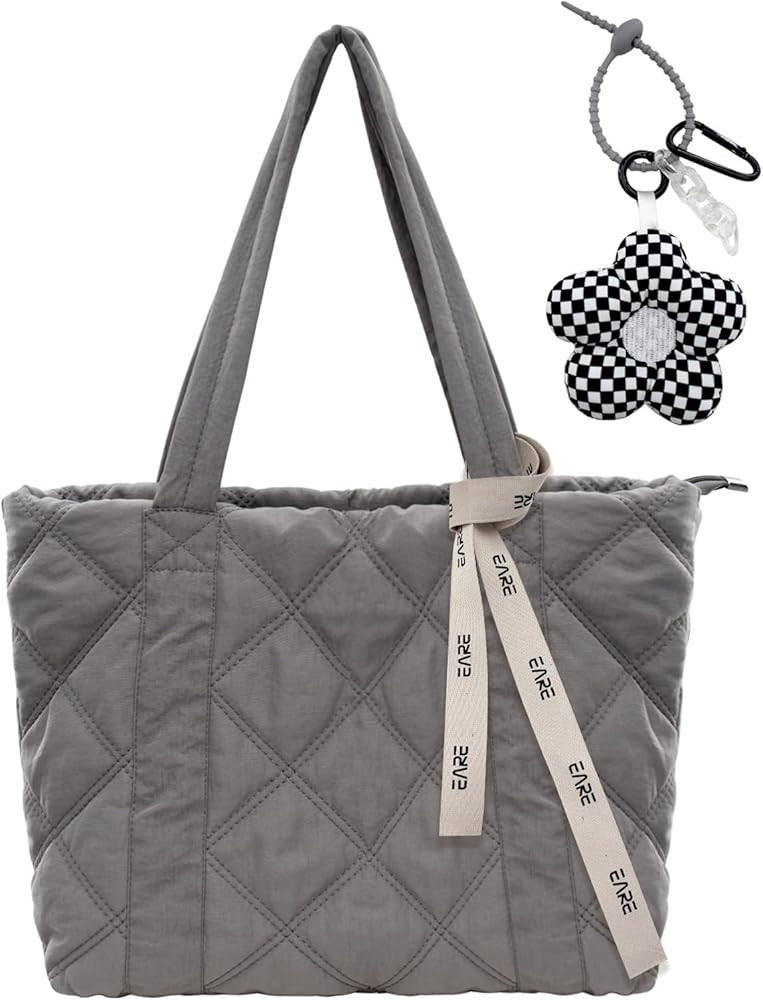 Puffer Quilted Tote Bag for Women Puffy Padded Purse with Zipper Work School Nylon Soft Purse | Amazon (US)