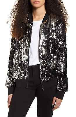 Women's Socialite Sequin Bomber Jacket, Size Small - Black | eBay US