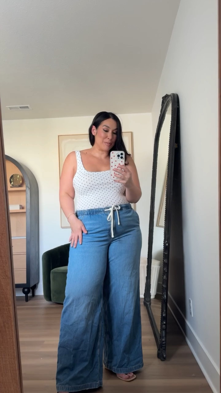 American Eagle midsize spring finds! If i’m wearing jeans, they have to be comfortable! This polka dot tank is the perfect elevated basic. Midsize spring outfits from @AmericanEagle! Use code bonnieae25 for 25% off sitewide!  Wearing a size XL! 
-
-
-
Midsize, American Eagle, Spring, Spring OOTD, Jumpsuit, Dress, Shorts, Midsize spring, Midsize dress, Midsize tops, Midsize pants, Aerie, Spring midsize haul, Summer finds @American Eagle Outfitters 

#LTKMidsize #LTKootd #LTKSeasonal