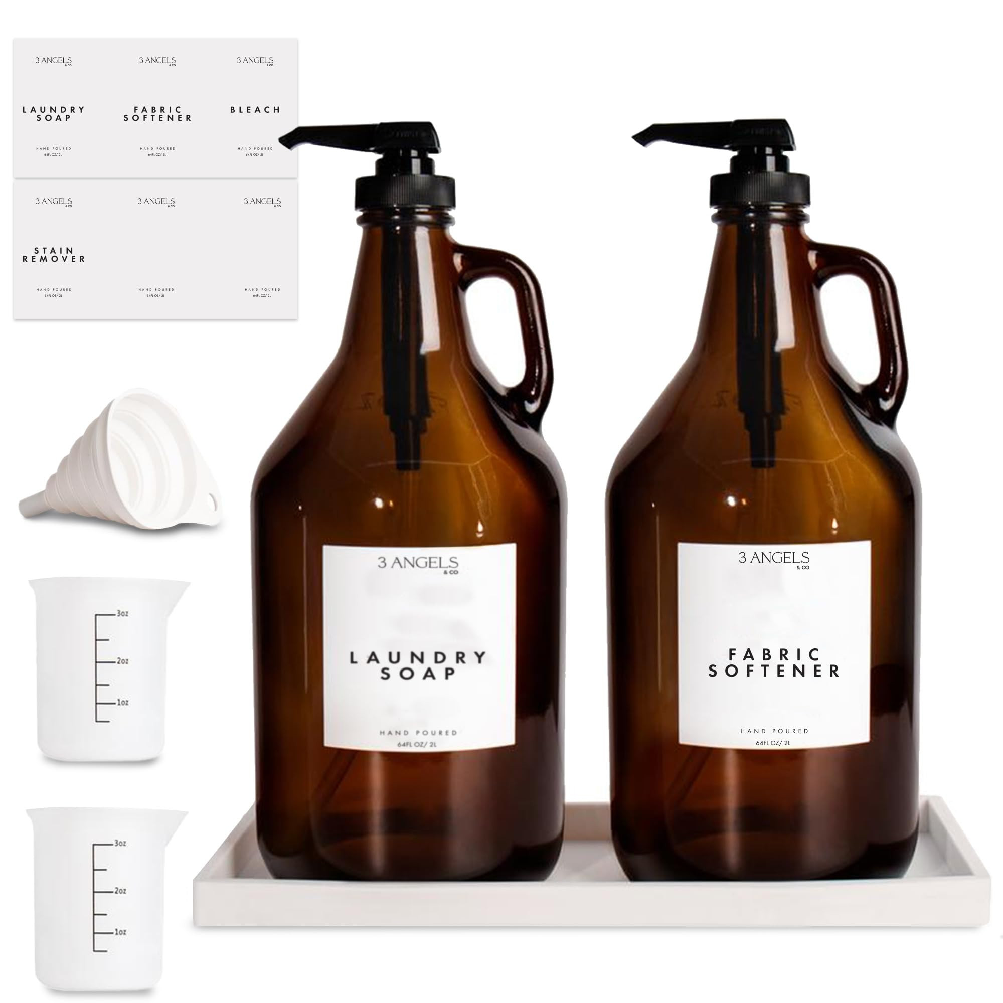 Liquid Laundry Detergent Dispenser Glass (Pack of 2- 64 Oz) w/ Silicone Tray, Labels, Measuring C... | Amazon (US)