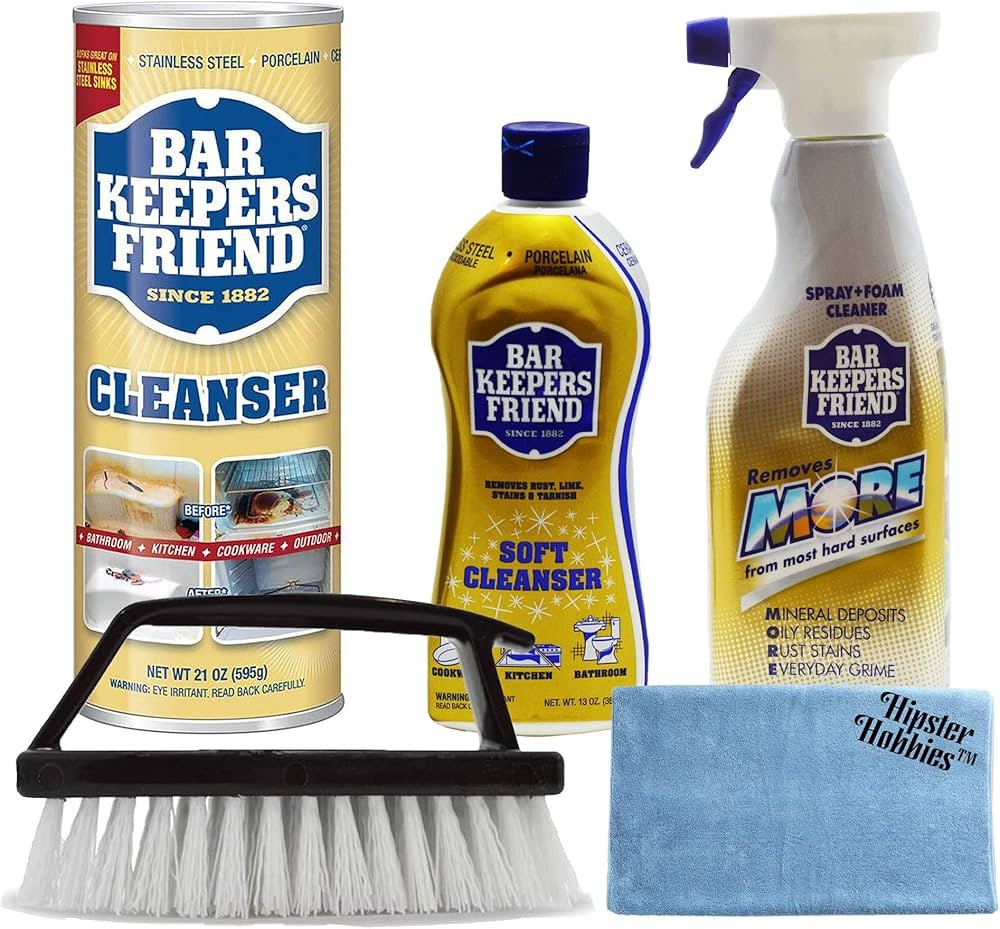 Hipster Hobbies Cloth + Brush Compatible with Bar Keepers Friend Set, 21 Oz Barkeeper's Friends P... | Amazon (US)