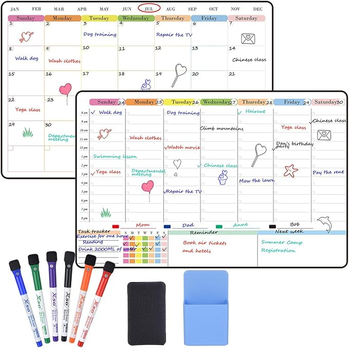 POPRUN Dry Erase Calendar weekly and monthly self adhesive stick on non-magnetic stainless fridge... | Amazon (US)