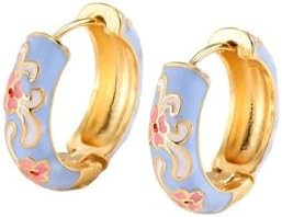 Vintage Enamel Huggie Hoop Earrings for Women Elegant Enamel Flower Hoop Earrings Dainty Colorful... | Amazon (US)