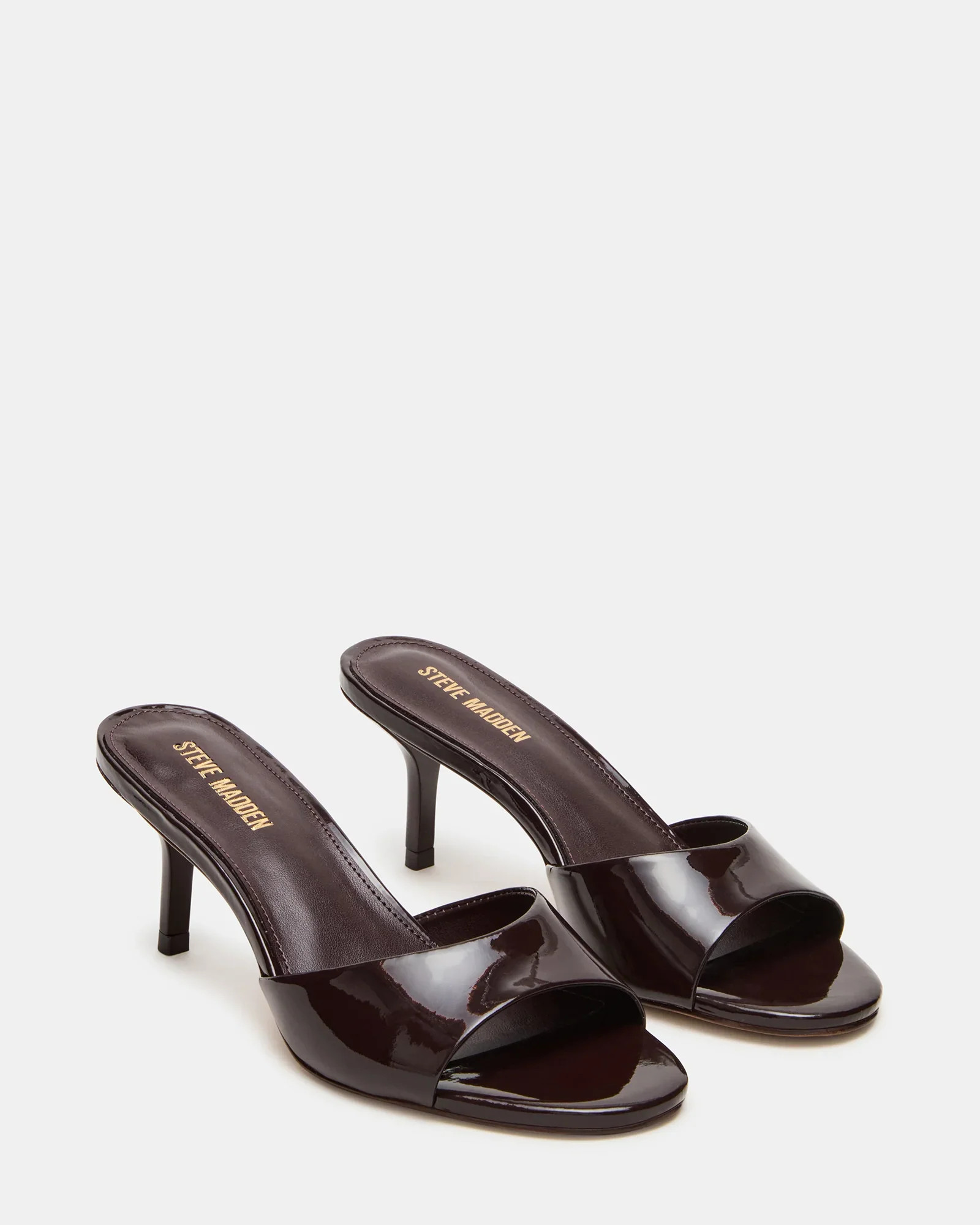 KENDRIX Brown Patent Mule Heels | Women's Designer Heels | Steve Madden (Canada)