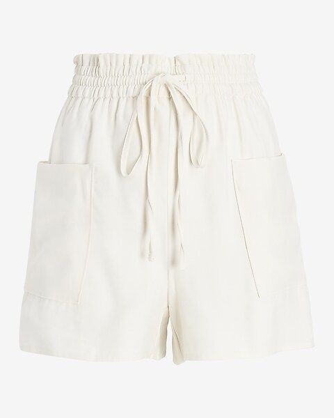 High Waisted Soft Drawstring Patch Pocket Shorts | Express