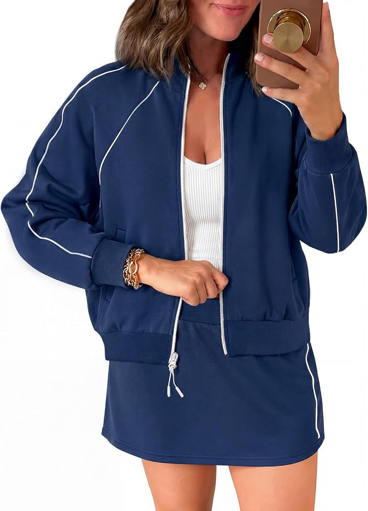 Womens 2 Piece Skirt Sets Zip Up Cropped Jackets Skort Set Workout Outfits | Amazon (US)
