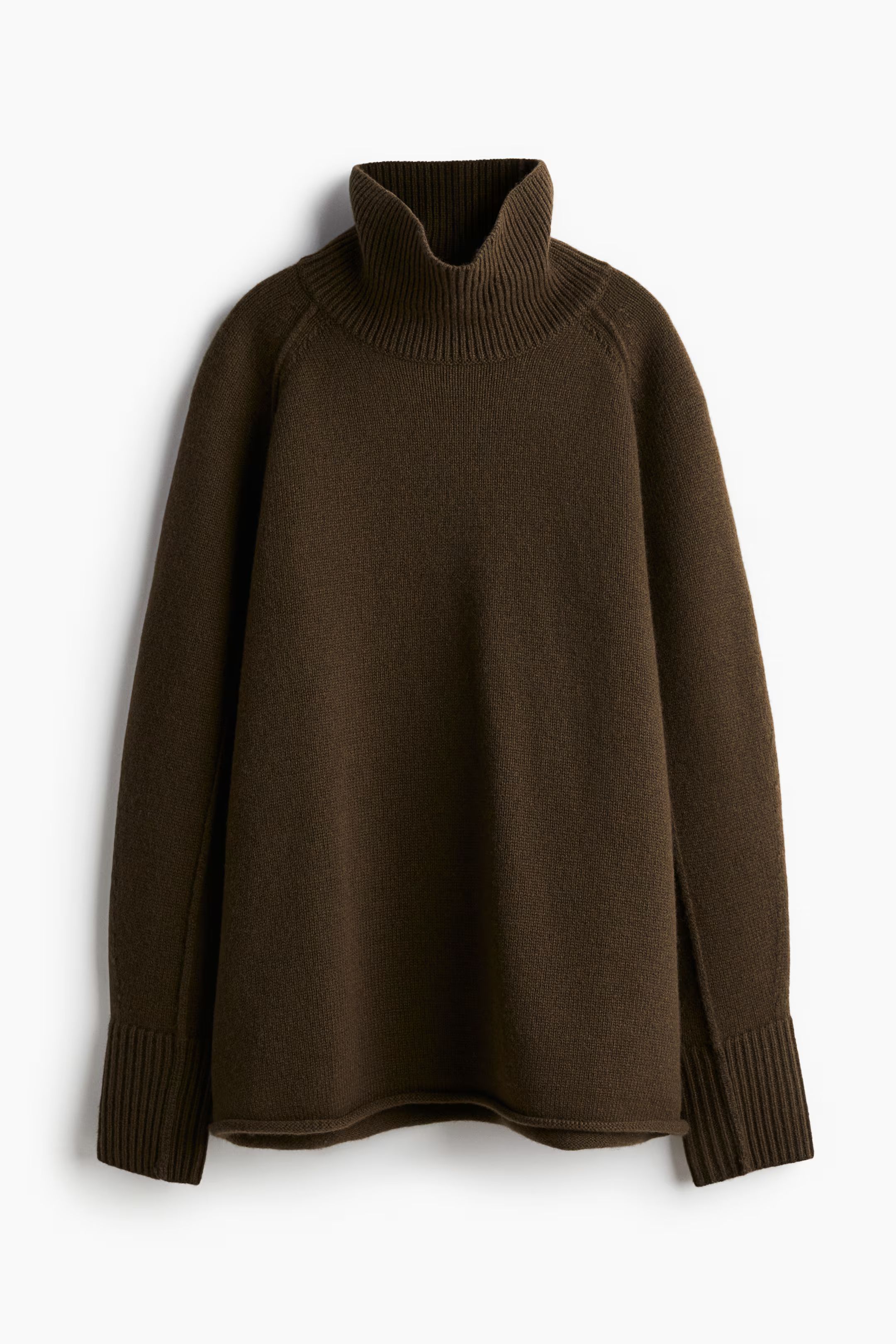 Wool Mock Turtleneck Sweater - Turtleneck - Long sleeve - Dark khaki green - Ladies | H&M US | H&M (US + CA)