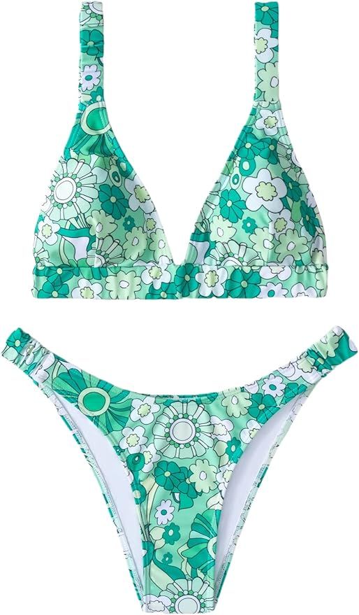 SOLY HUX Women's Two Piece Swimsuit Floral Print Sexy Triangle Bikini Bathing Suit | Amazon (US)
