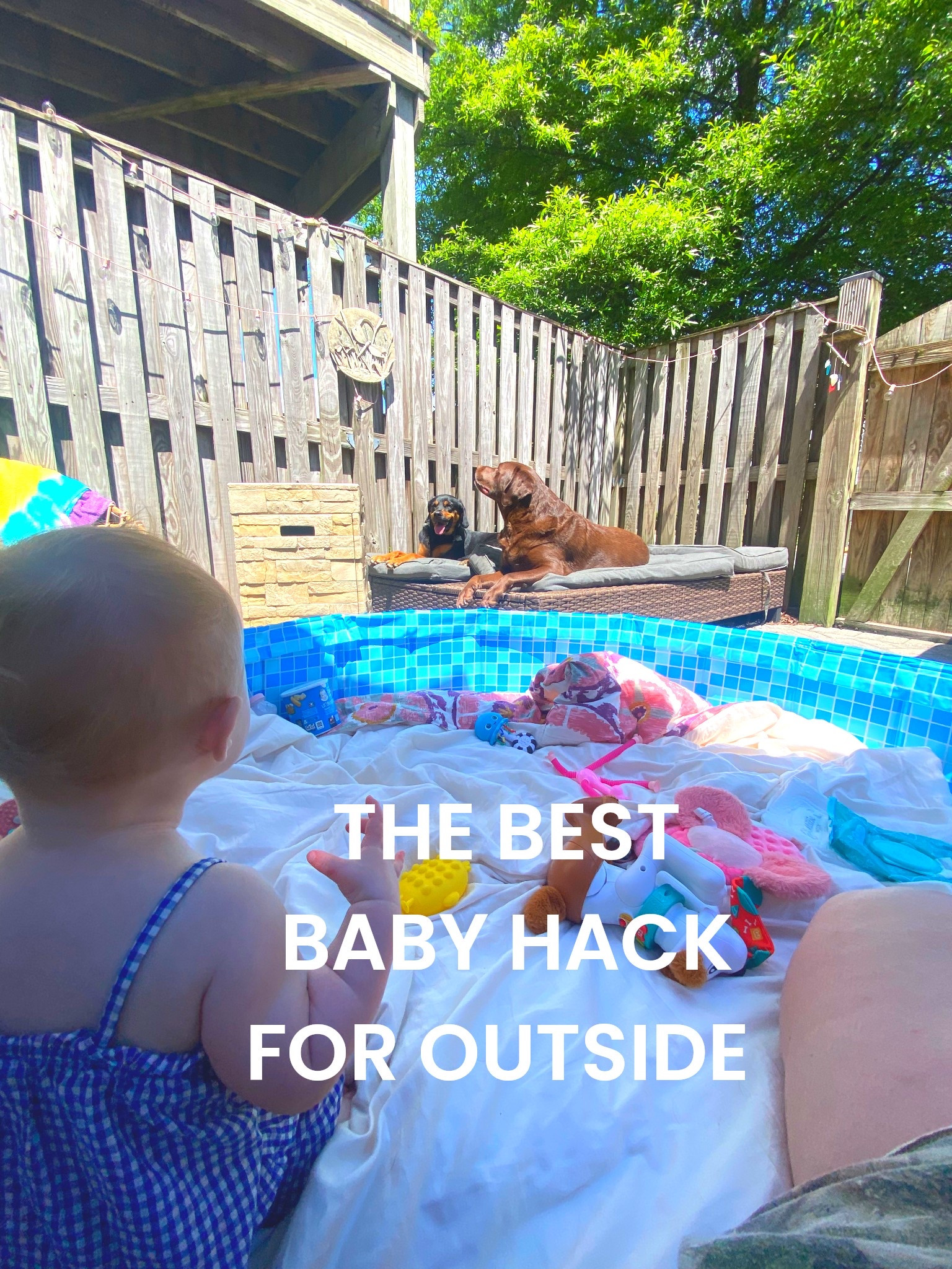 I have an 11 month old and an all concrete back yard. We want to be outside but I needed something for her to play in and not be “in a container” persay! So I got this XXL dog pool (it collapses so small too, so easy to store) and filled it with comfy blankets and toys! It’s been a hit for a week straight. Also can use it for a pool for her too when it’s warm enough!! 

#LTKBaby #LTKFamily #LTKKids