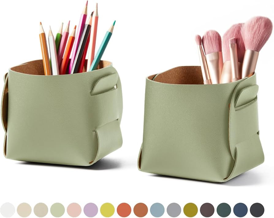 HOMIEAZICOZI 2-Pack Cork Leather Desk Accessories Storage - Pencil Pen Holder - Makeup Brush Hold... | Amazon (US)