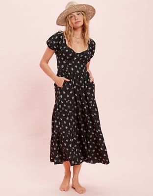 AE Floral Open Back Corset Midi Dress | American Eagle Outfitters (US & CA)