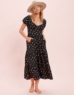 AE Floral Open Back Corset Midi Dress | American Eagle Outfitters (US & CA)