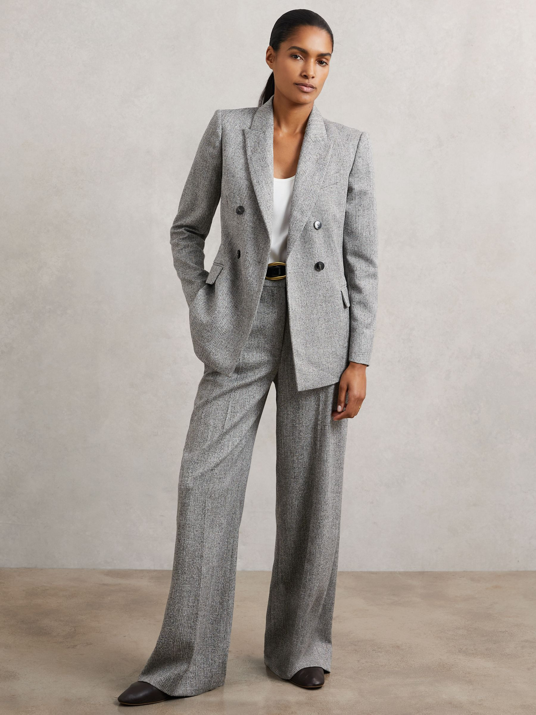 Wide-Leg Textured Suit Trousers in Grey | Reiss UK