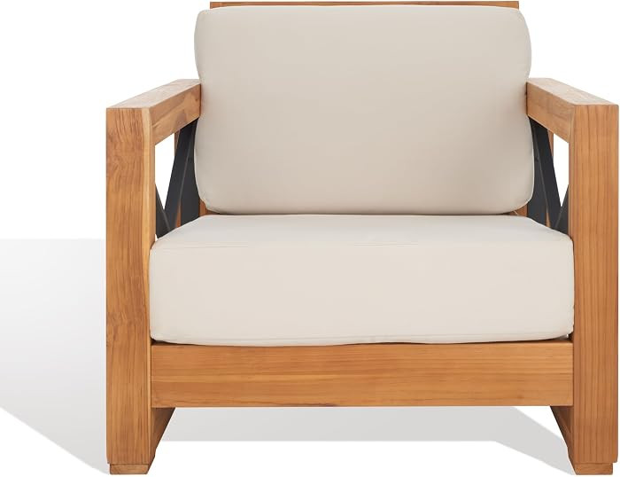 Safavieh CPT1009A Couture Curacao Brazilian Teak Outdoor Patio Club Chair, Natural/White | Amazon (US)
