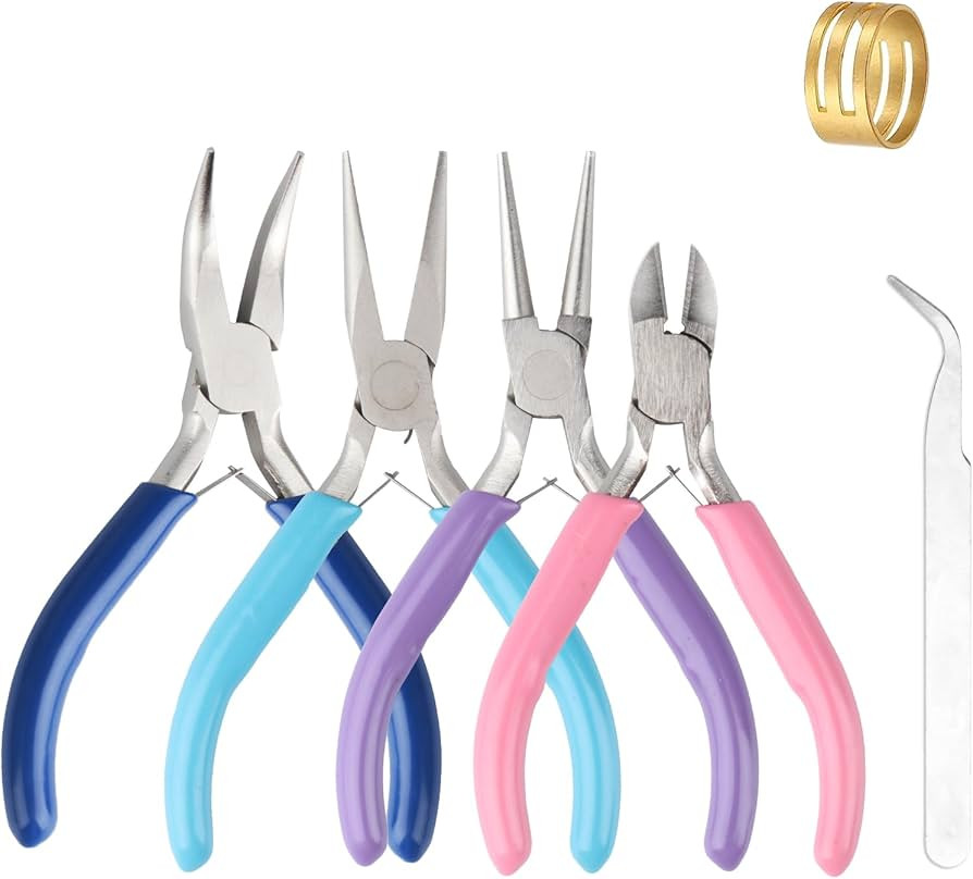 4 Pack Jewelry Making Pliers Tools Set, Jewelry Pliers with Needle Nose Pliers, Round Nose Pliers... | Amazon (US)