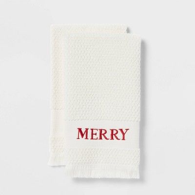 2pk Merry Christmas Hand Towel White - Threshold™ | Target