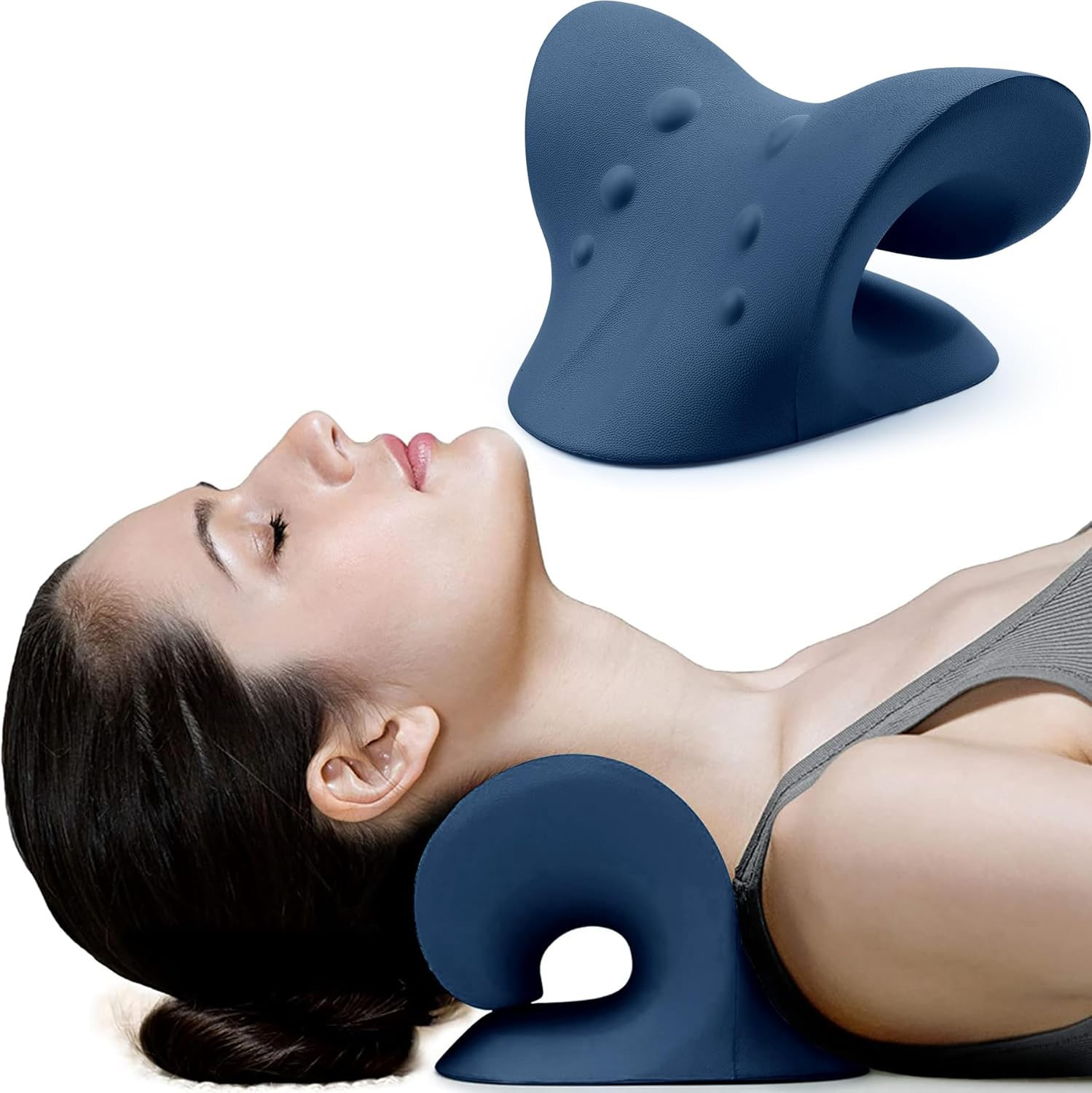 RESTCLOUD Neck and Shoulder Relaxer, Cervical Traction Device for TMJ Pain Relief and Cervical Spine Alignment, Chiropractic Pillow, Neck Stretcher (Dark Blue) | Amazon (US)