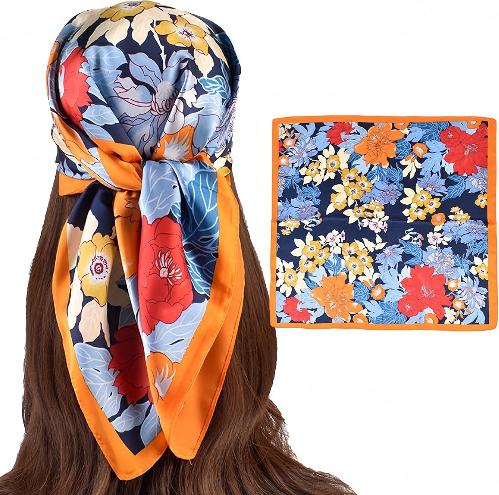 Satin Scarves for Women 27.5 \u00d7 27.5 inches Medium Square Elegant Silk Feeling Head Scarf | Amazon (US)