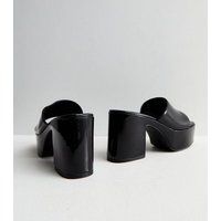 Public Desire Black Patent Platform Block Heel Mule Sandals New Look | New Look (UK)