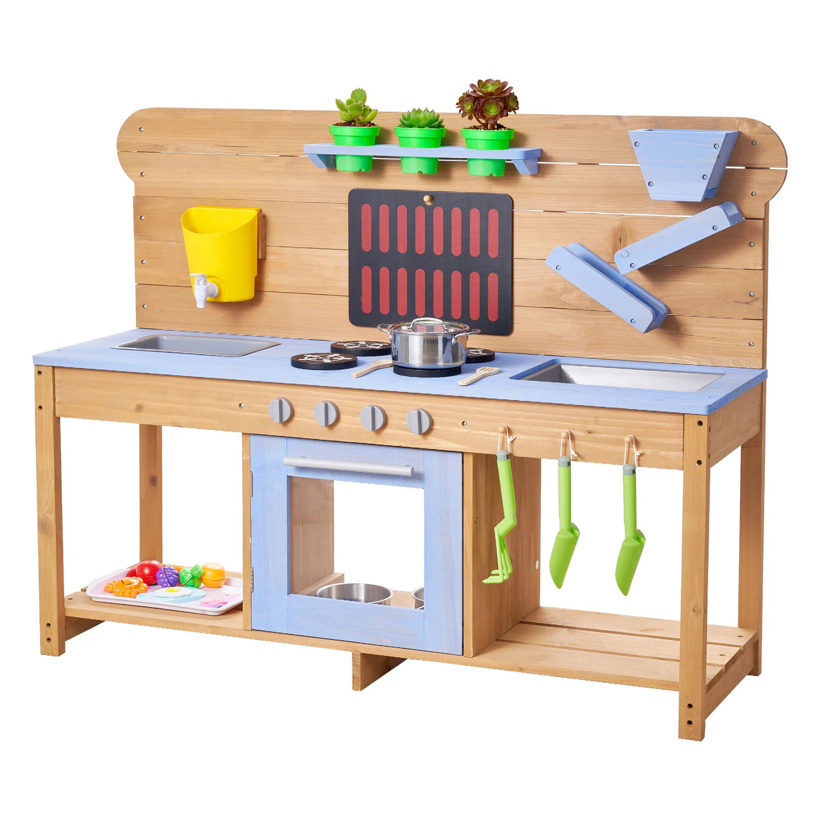 Mud Kitchen, Outdoor Mud Kitchen for Kids, Wood Outdoor Play Kitchens with Stoves, Hooks, Double ... | Wayfair North America