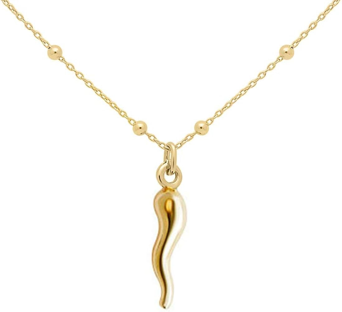 FRONAY Italian Red Horn Necklace - 14k Gold Plated Silver Cornicello Good Luck Pendant | Amazon (US)