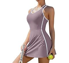 ATTRACO Tennis Dresses for Women with Shorts Pockets and Bra V Neck Racerback Golf Outfits | Amazon (US)