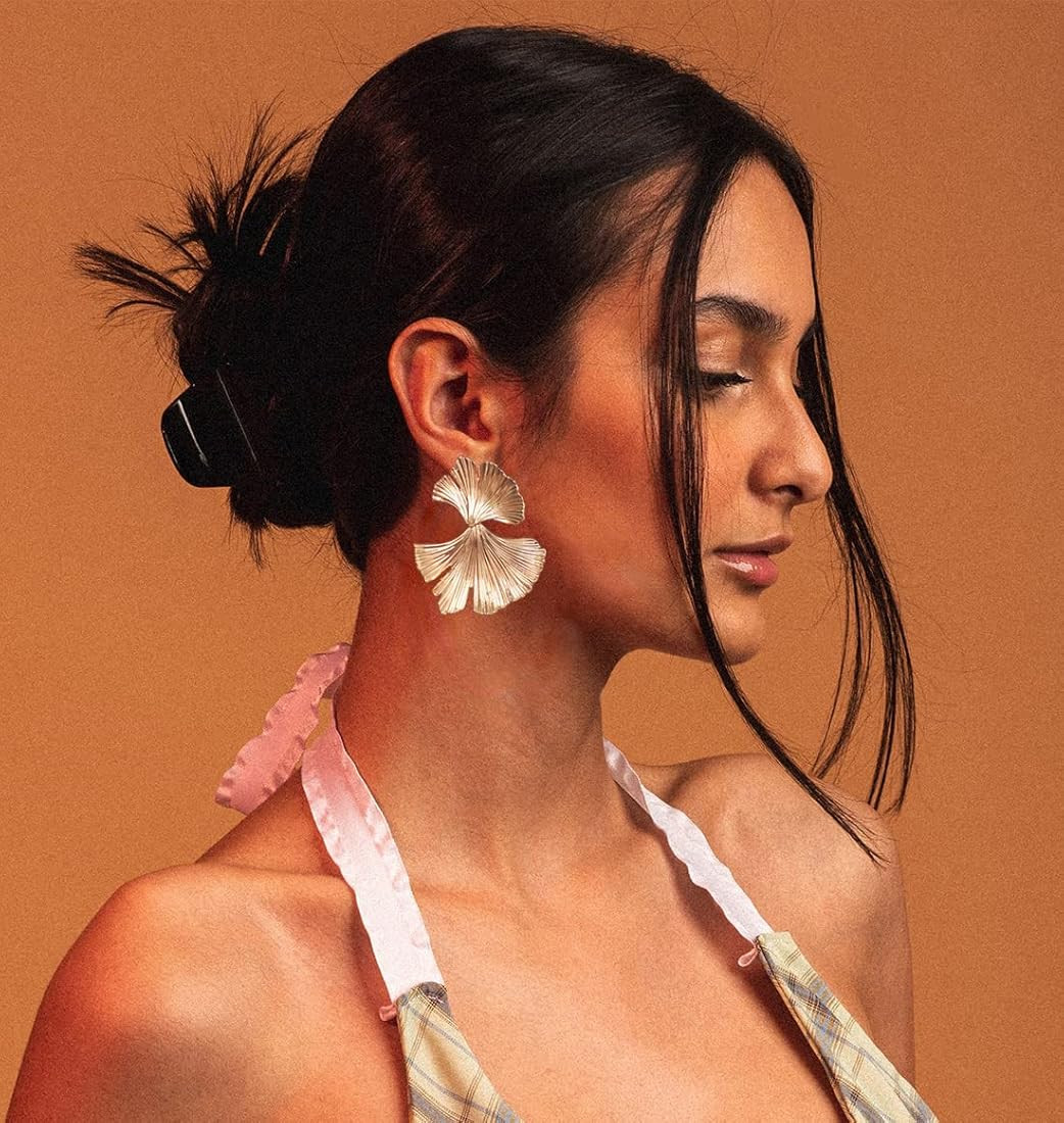 LOKLIFFAI Ginkgo Leaf Flower Earrings, Gold Geometric Statement Earring for Women Girls, 14K Gol... | Amazon (US)