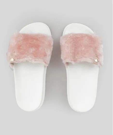 Chinelo Slide Molekinha com Pelo Rosê | C&A BR