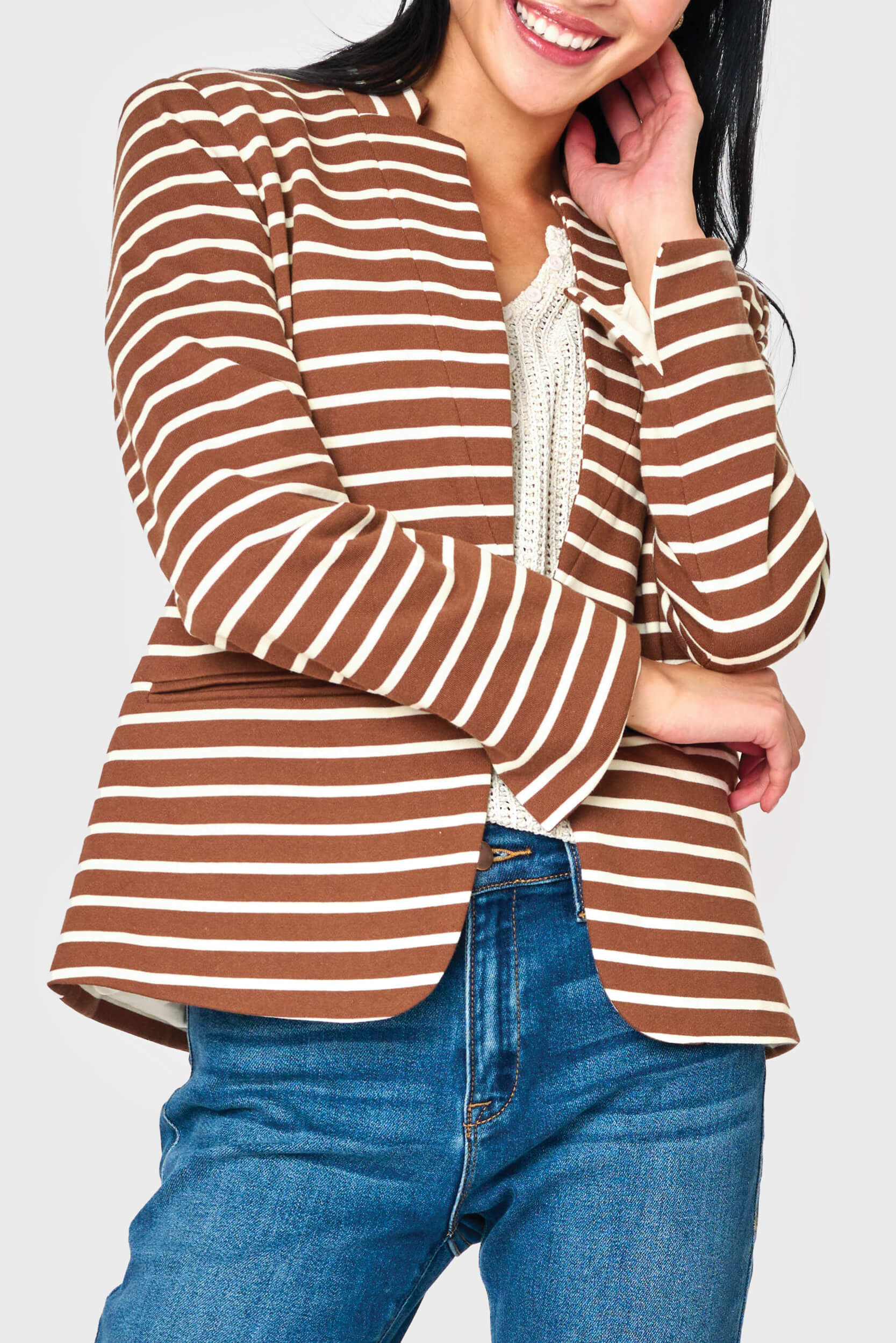 Striped Notch Collar Blazer | Gibson