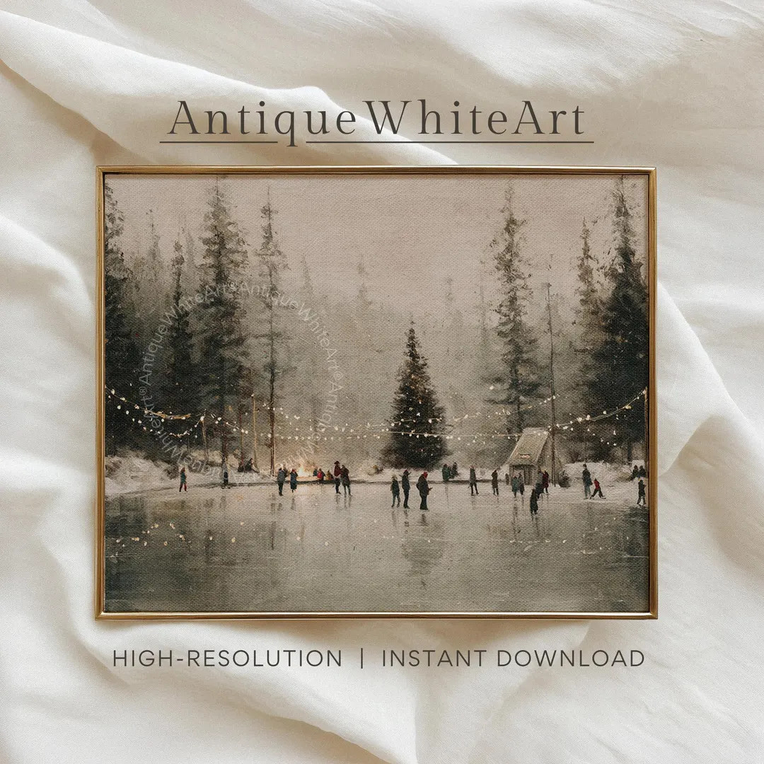 Vintage Ice Skating Scene Print: Christmas Forest, Snowy Pond (digital Download) W287 - Etsy | Etsy (US)