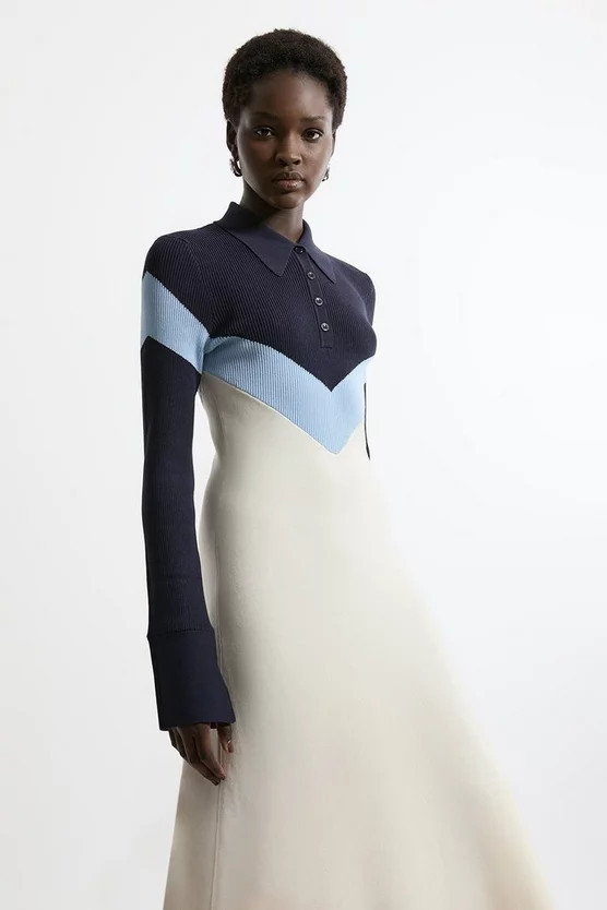 Viscose Blend Rib Knit Polo Top Midaxi Dress | Karen Millen UK + IE + DE + NL