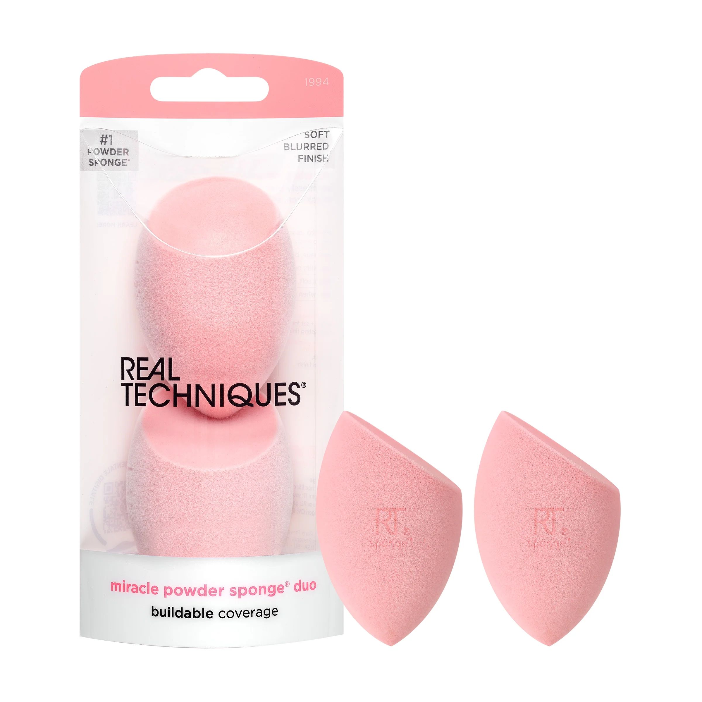 Real Techniques Miracle Powder Sponges, for Loose or Pressed Setting Powders, Pink, 2 Count | Walmart (US)