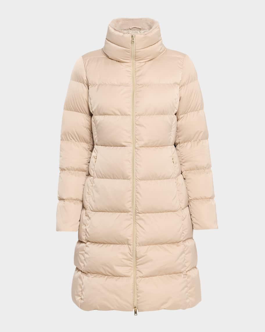 Ultralight Nylon A-Shape Down Jacket with Alternative Fur | Neiman Marcus