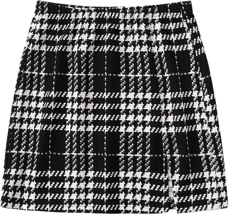 SheIn Women's Basic Stretch Plaid Mini Bodycon A-Line Pencil Skirt | Amazon (US)