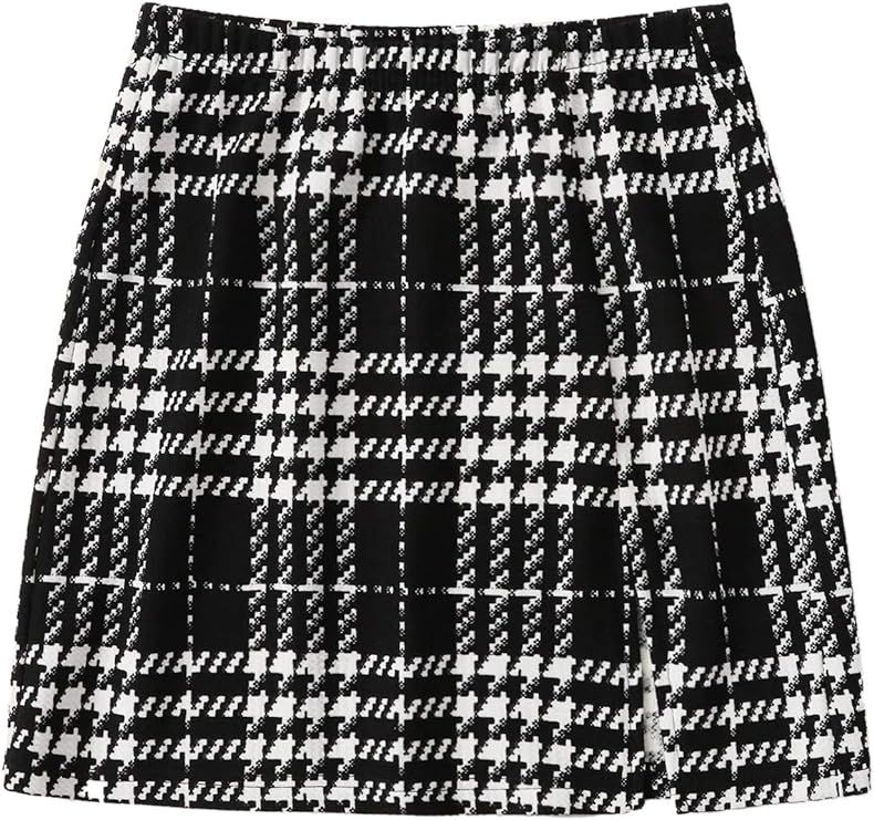 SheIn Women's Basic Stretch Plaid Mini Bodycon A-Line Pencil Skirt | Amazon (US)