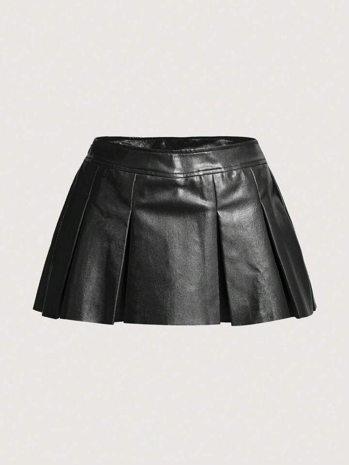 SHEIN ICON Solid PU Leather Pleated Skirt | SHEIN