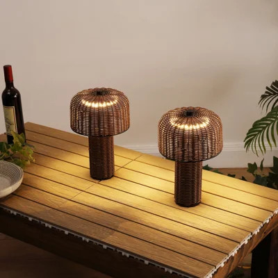 Mia 10" Modern Scandinavian Indoor/Outdoor Faux Wicker Rechargeable/Cordless Dimmable Integrated LED Table Lamp | Wayfair North America