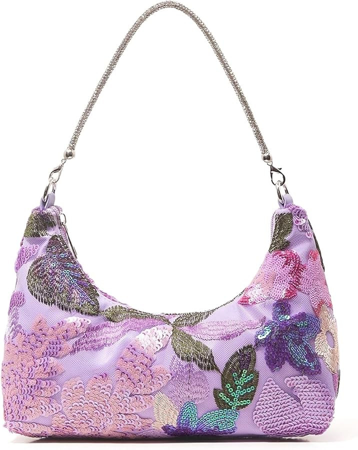 Women's Beaded Sequin Floral Evening Bag Embroidered Top Handle Underarm Shoulder Handbags for We... | Amazon (US)