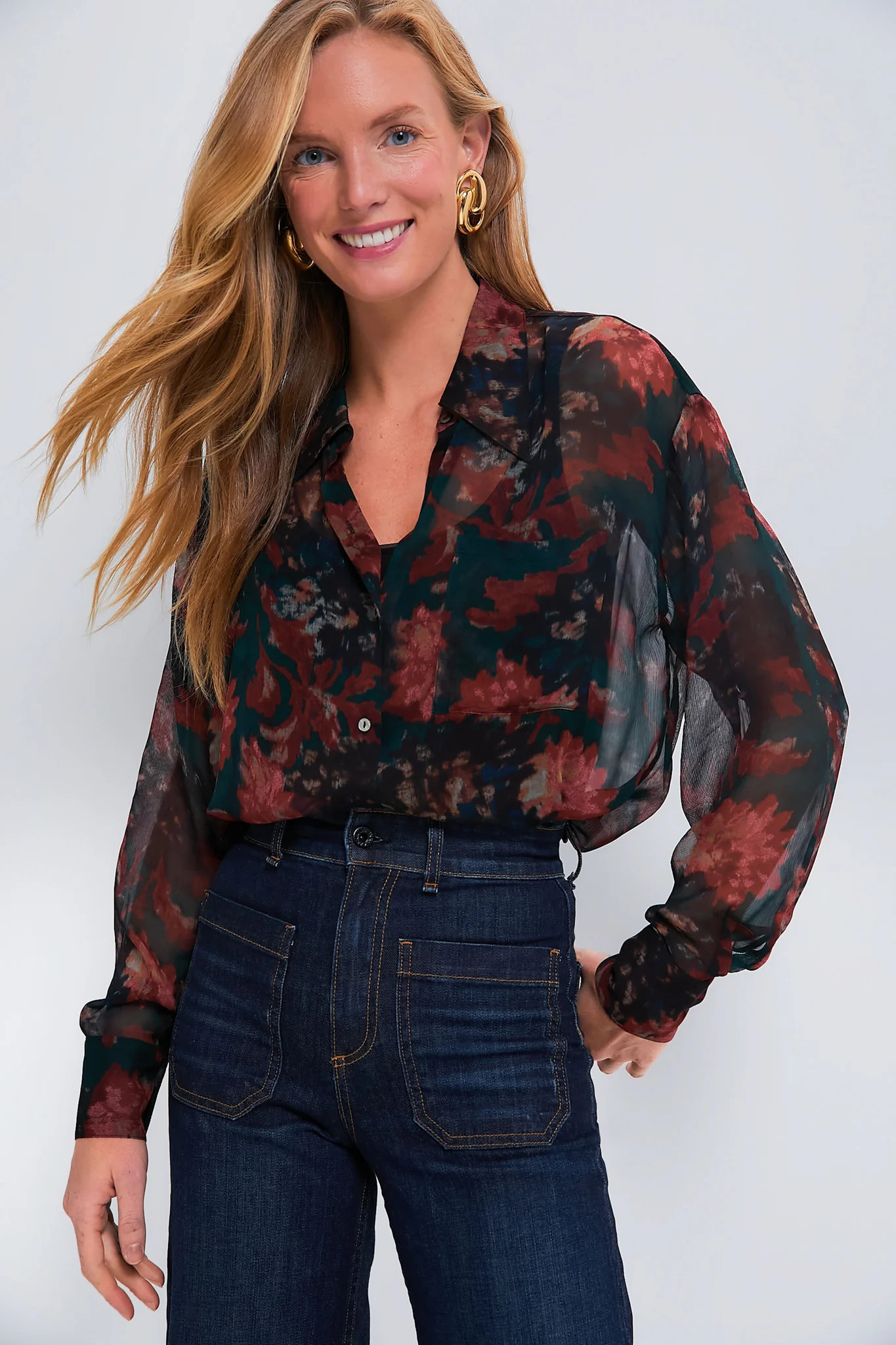 Persimmon Floral Sheer Alysse Blouse | Tuckernuck (US)