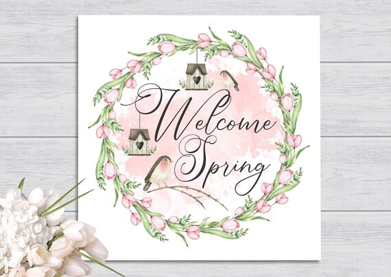 Welcome Spring  Wood Sign  Watercolor Art  Spring Time | Etsy | Etsy (US)