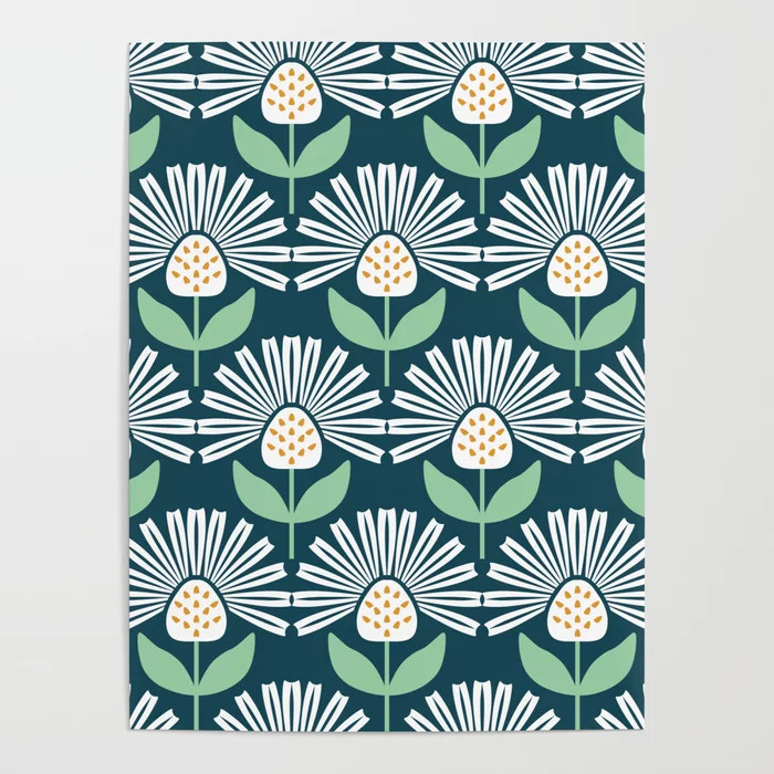 Modern mid century retro flower blue Poster | Society6