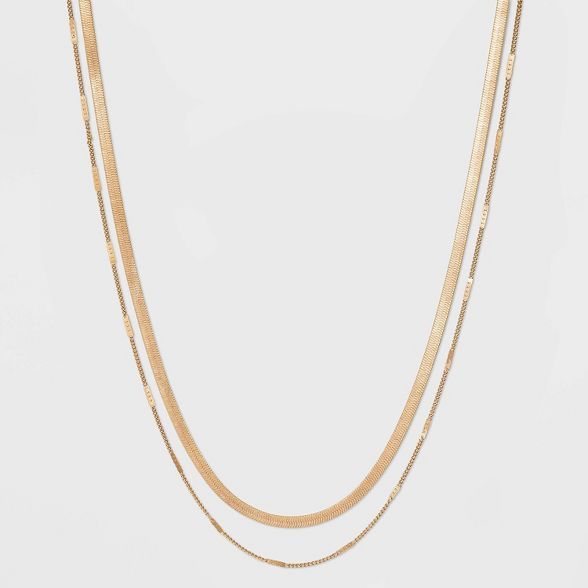 Curb and Snake Chain Layered Multi-Strand Necklace - Universal Thread&#8482; Worn Gold | Target