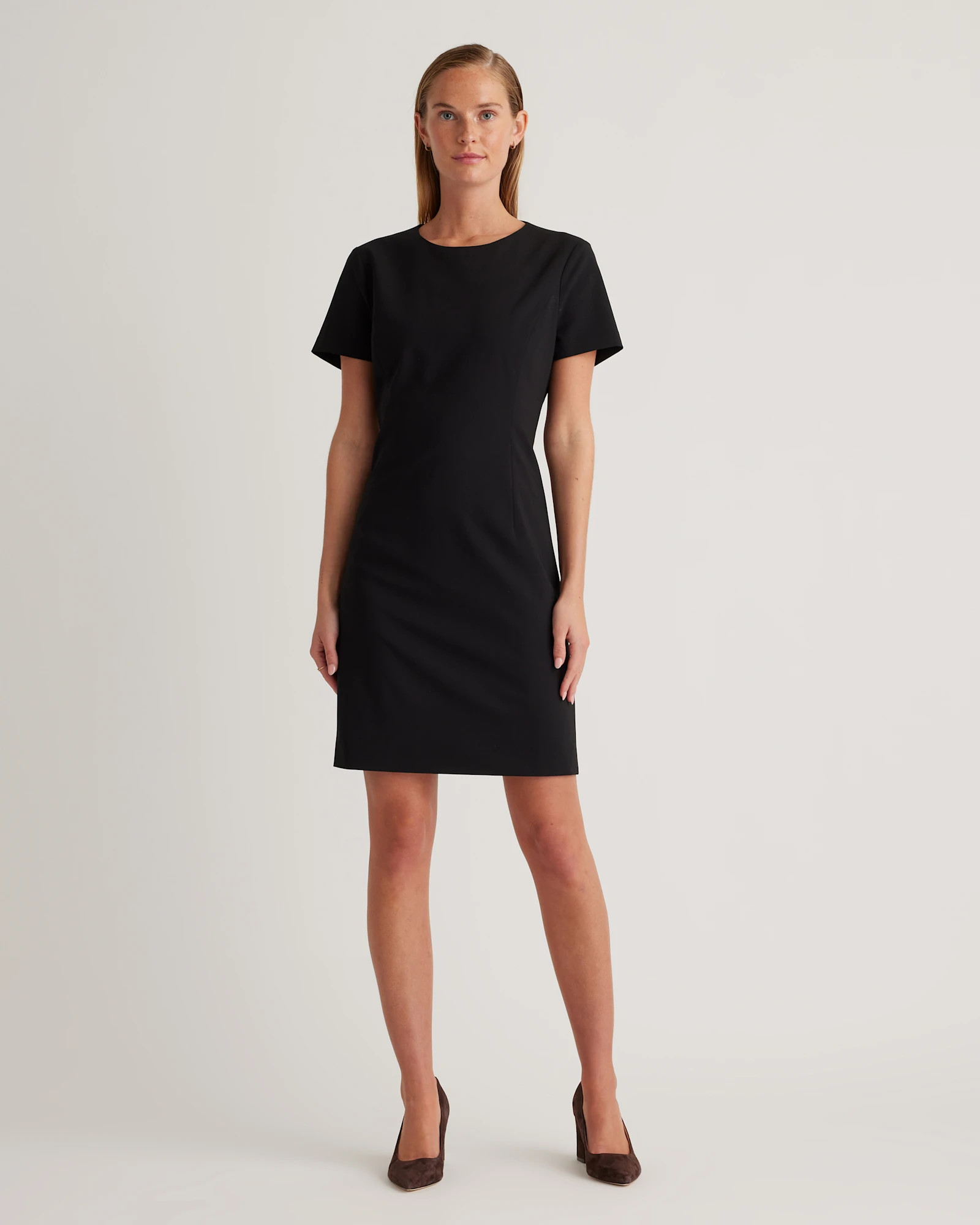 Italian Wool Short Sleeve Dress in Black | Quince