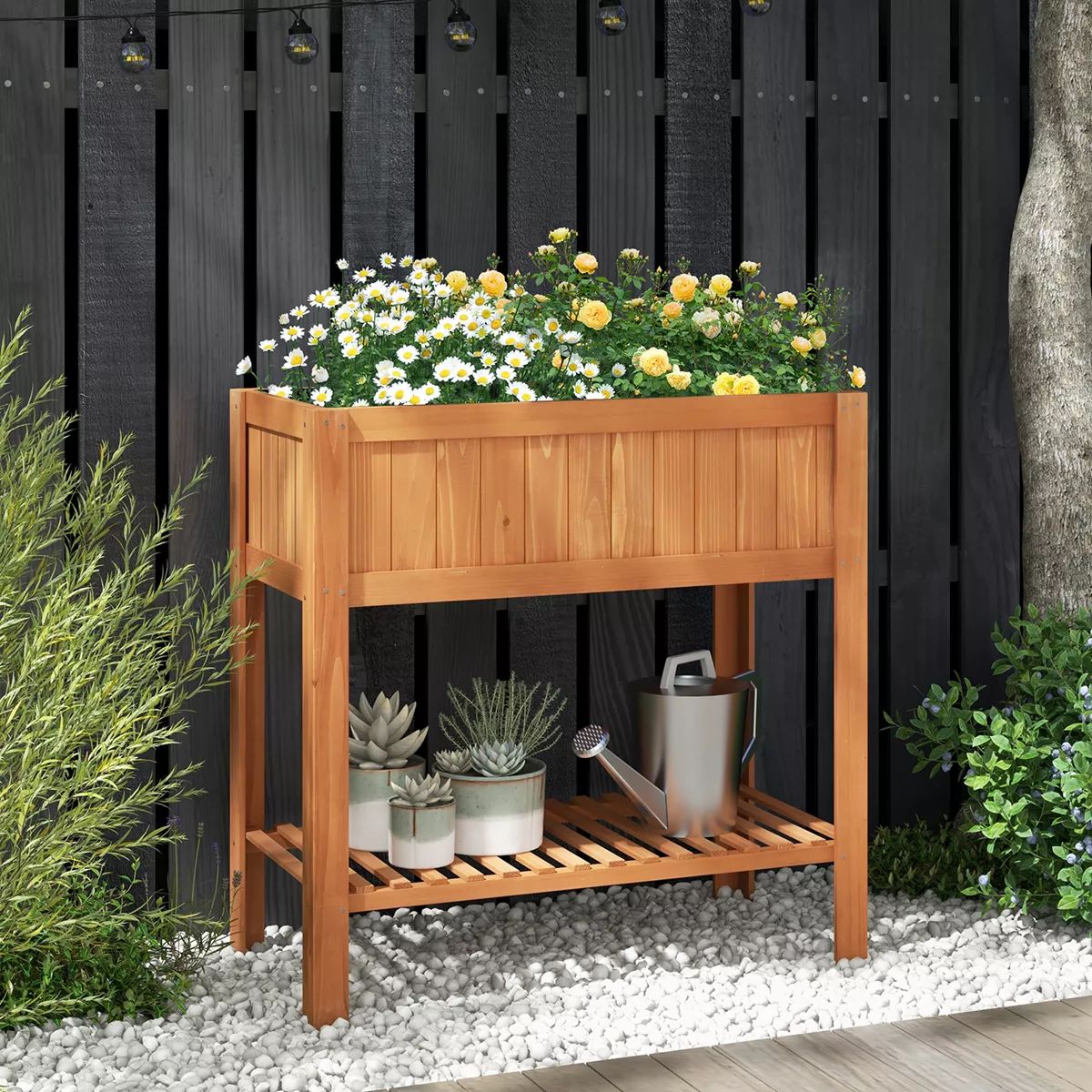 Costway Raised Garden Bed 39 x 20 x 39 in Outdoor Fir Wood Planter Box with Storage Shelf | Target